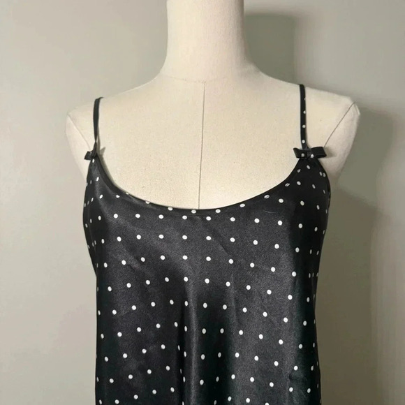 Y2K coquette black polka dot satin slip dress  M pin up - Picture 4 of 6